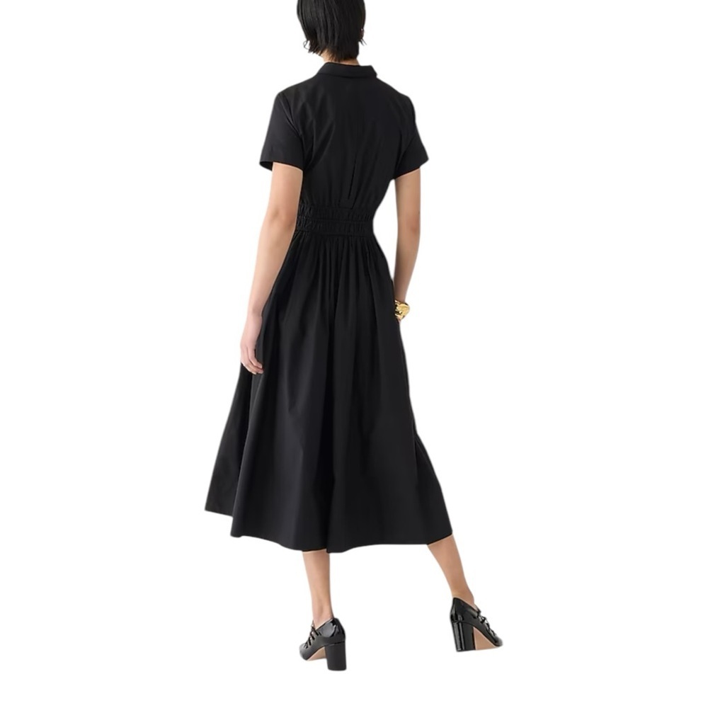 J Crew Elena Cotton Shirt Dress Midi Collared Short Sleeve Womens Size 00P Black - Picture 3 of 13